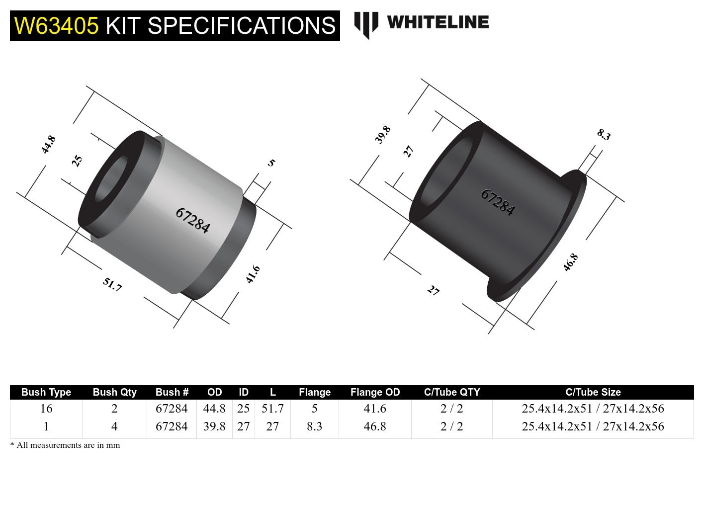 Whiteline Rear Control Arm Lower Rear - Bushing Kit to Suit Nissan Pathfinder R51 | W63405