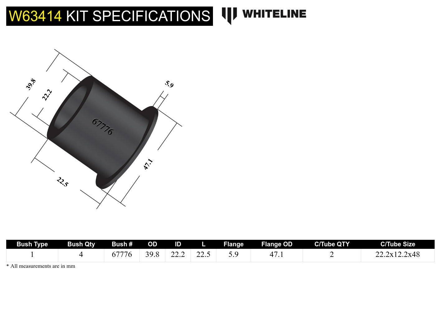 Whiteline Rear Trailing Arm Lower - Front Bushing Kit to Suit Subaru BRZ, Impreza, Levorg, Liberty a