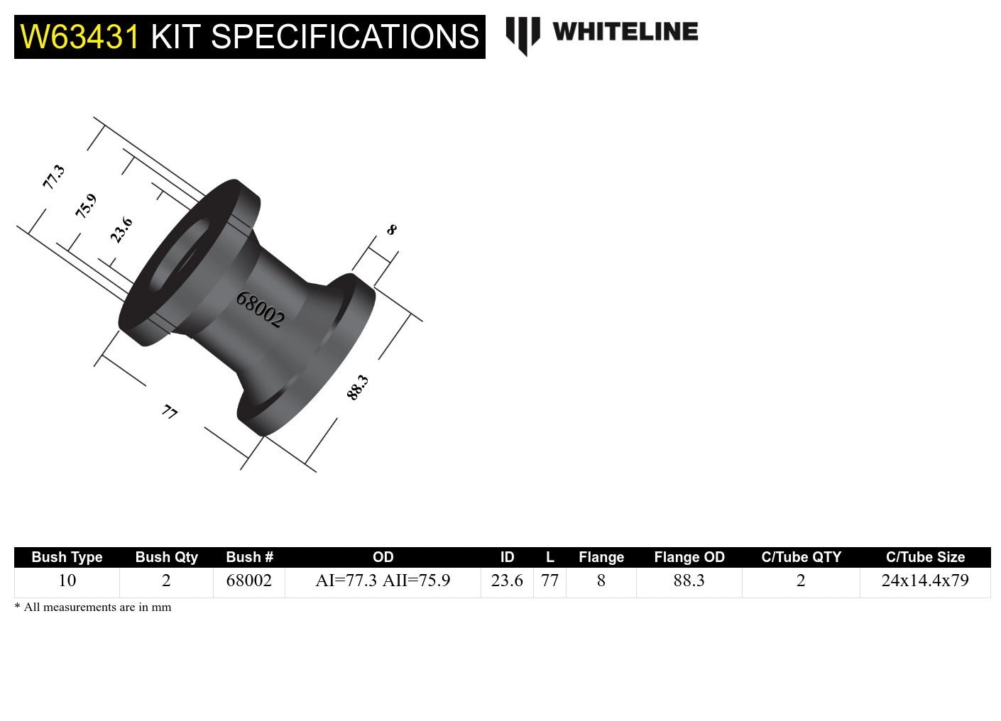 Whiteline Trailing Arm Lower - Bushing Kit to Suit Jeep Grand Cherokee WJ, WG | W63431
