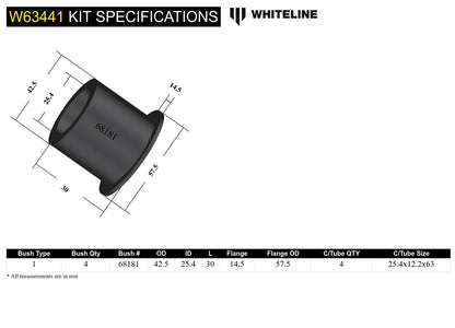 Whiteline Rear Control Arm Lower - Inner Front Bushing Kit to Suit Honda S2000 AP | W63441