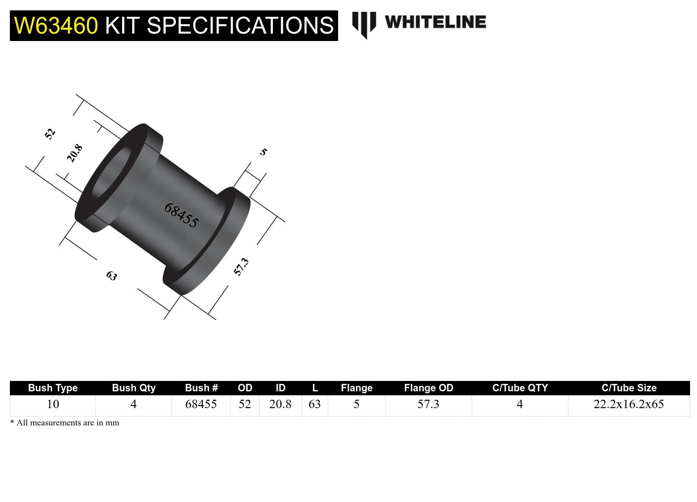 Whiteline Rear Trailing Arm - Bushing Kit to Suit Toyota 4Runner LN130 | W63460