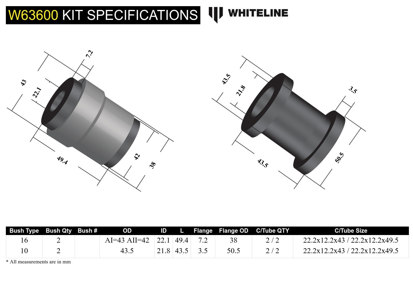 Whiteline Rear Control Arm Lower Rear - Bushing Kit to Suit Mazda CX-5 KE, KF and Mazda6 GJ,GL | W63