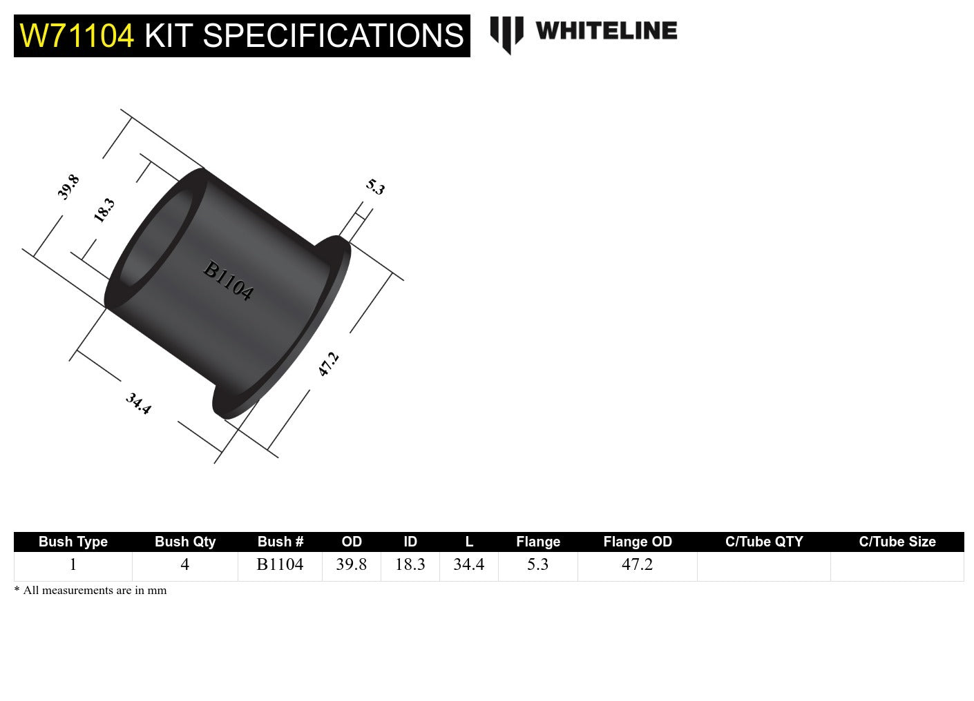 Whiteline Rear Leaf Spring - Bushing Kit to Suit Holden Rodeo KB and Isuzu Trooper UBS17, 56 | W7110