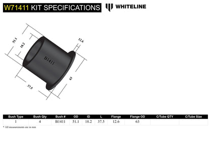 Whiteline Rear Leaf Spring - Front Eye Bushing Kit to Suit Ford Falcon/Fairlane XK-XP | W71411