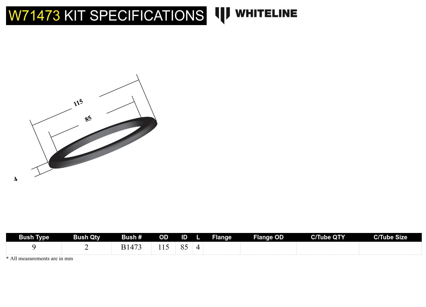 Whiteline Rear Coil Spring Pad - Upper Bushing Kit 4mm Ride Height to Suit Holden Commodore VB-VS an