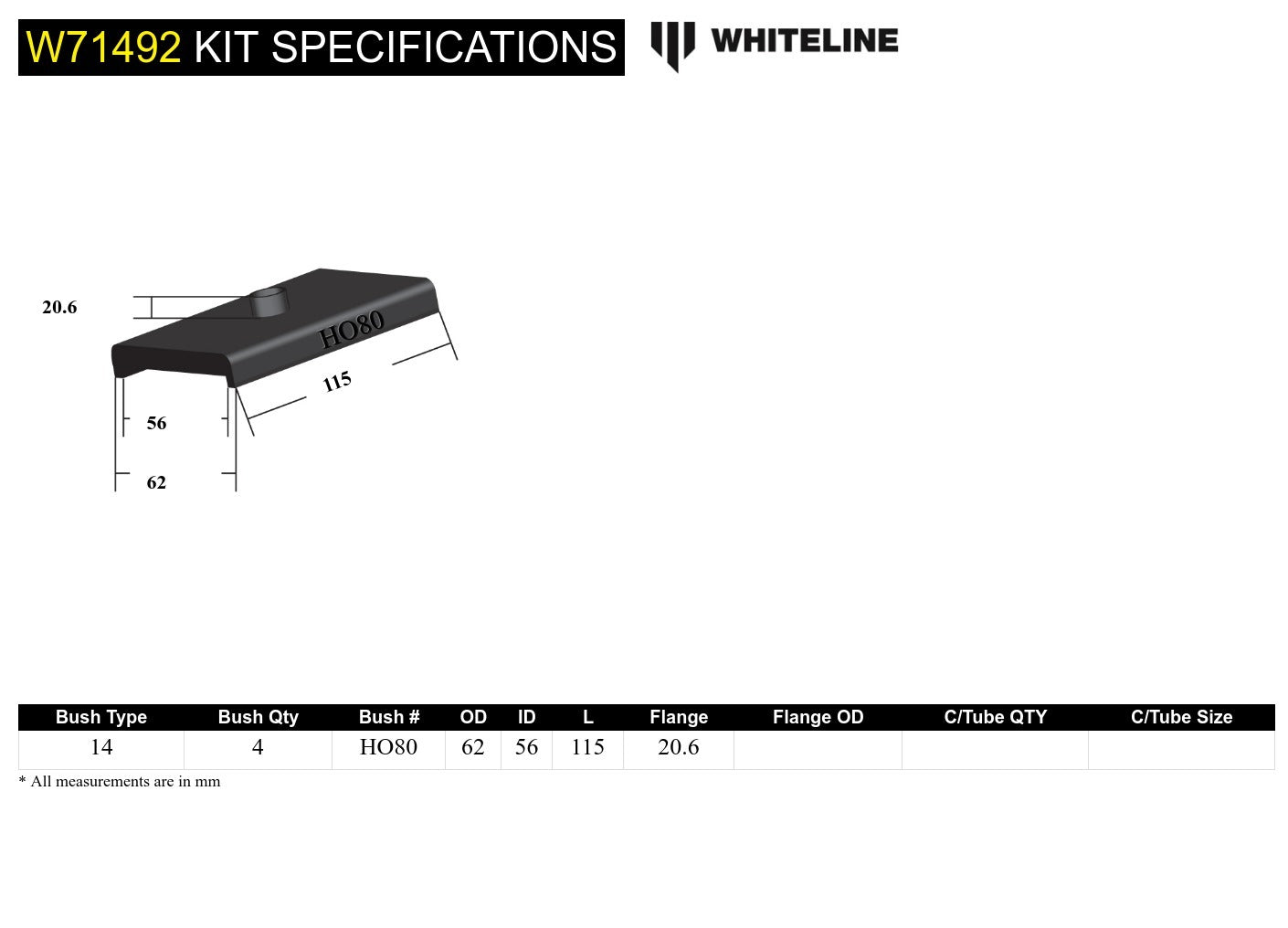 Whiteline Rear Leaf Spring - To Saddle Insulator Bushing Kit to Suit Holden FE-HG | W71492
