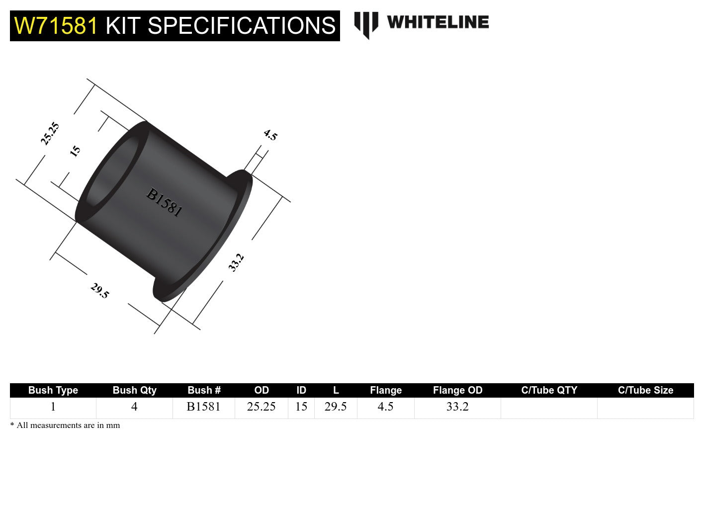 Whiteline Rear Leaf Spring - Bushing Kit to Suit Chrysler Galant and Toyota Corona | W71581