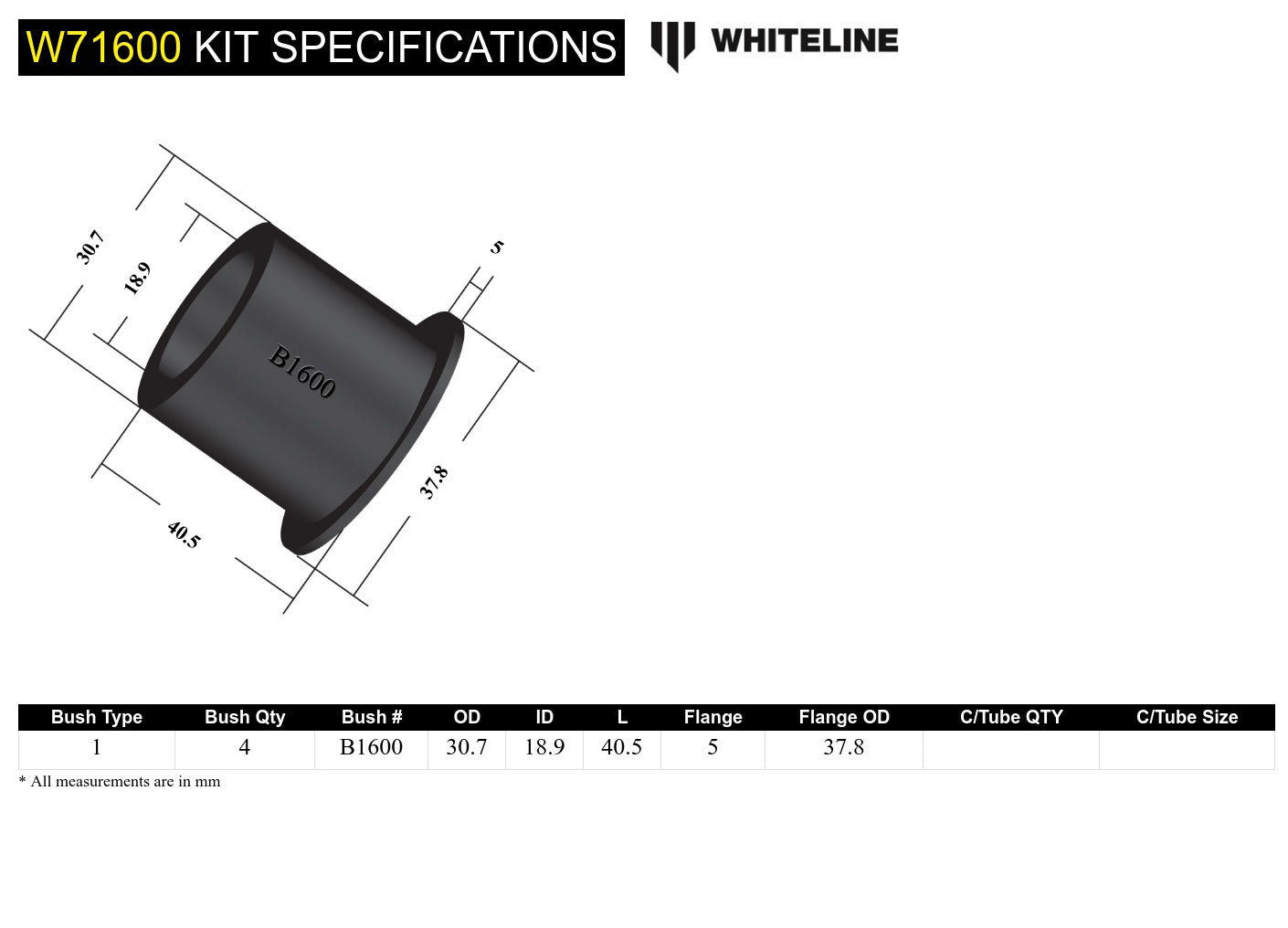 Whiteline Rear Leaf Spring - Front Eye Bushing Kit to Suit Mitsubishi L300 and Pajero | W71600