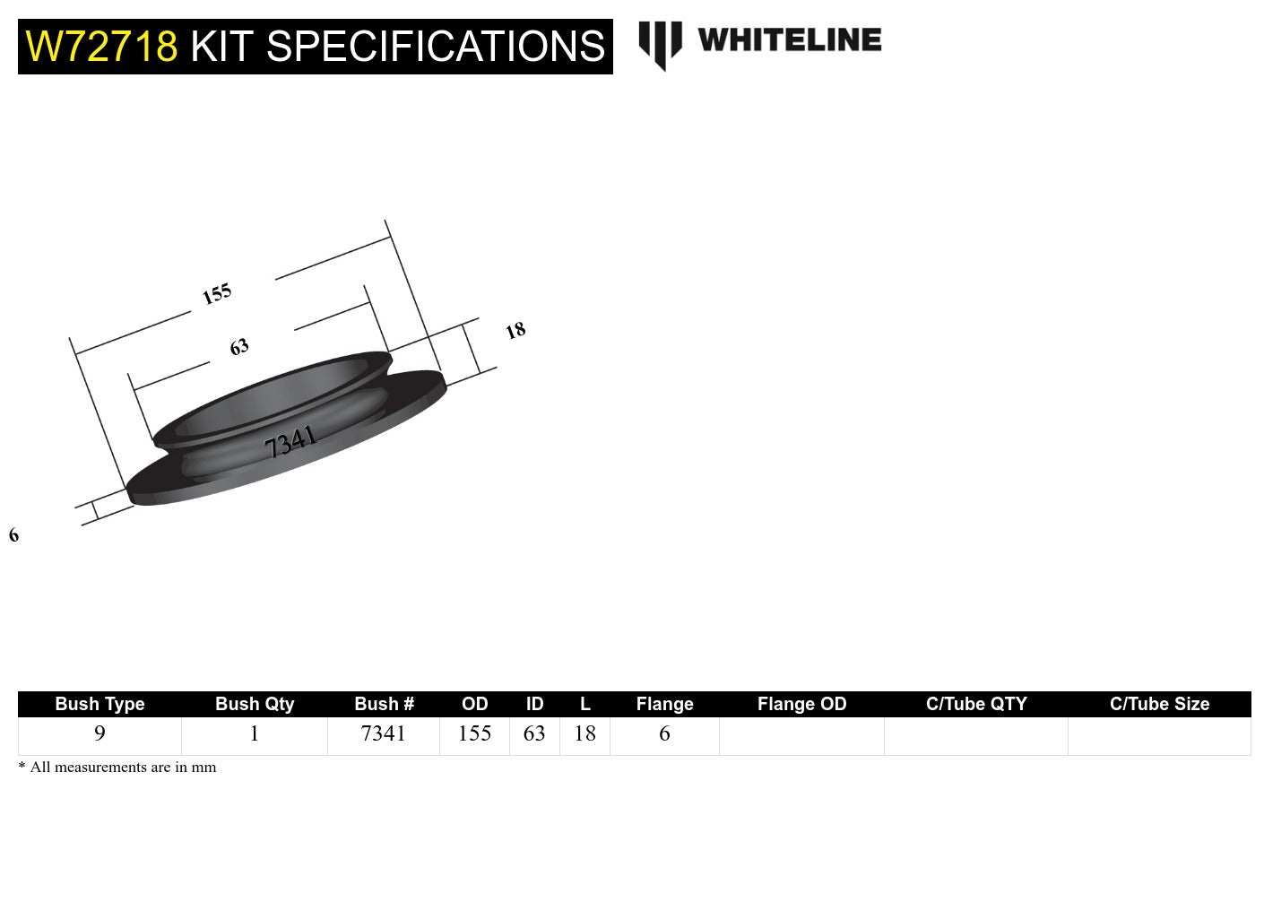Whiteline Rear Coil Spring Pad - Bushing Kit Standard Height to Suit Ford Falcon/Fairlane BA-FGX, Te