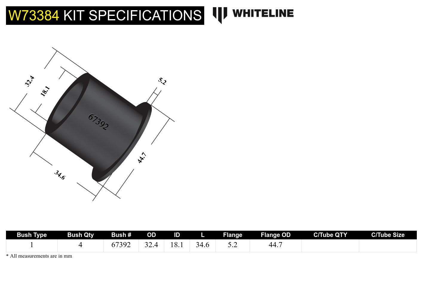 Whiteline Rear Leaf Spring - Rear Eye Buhing Kit to Suit Ford Ranger PJ, PK and Mazda BT-50 UN 2wd/4