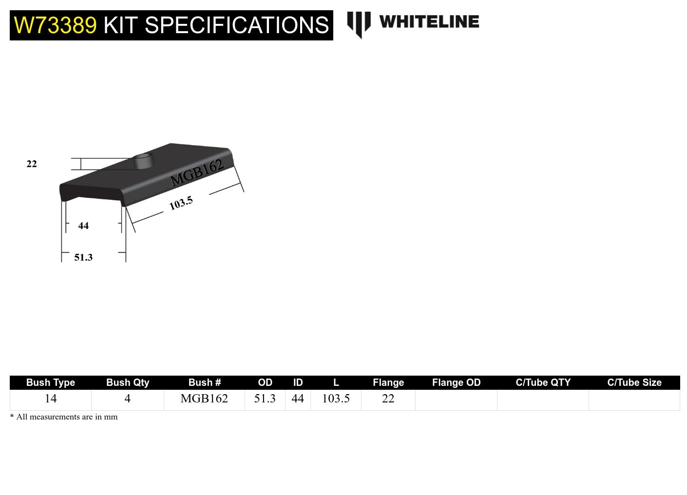 Whiteline Rear Leaf Spring - To Saddle Insulator Bushing Kit to Suit MG MGA, MGB | W73389