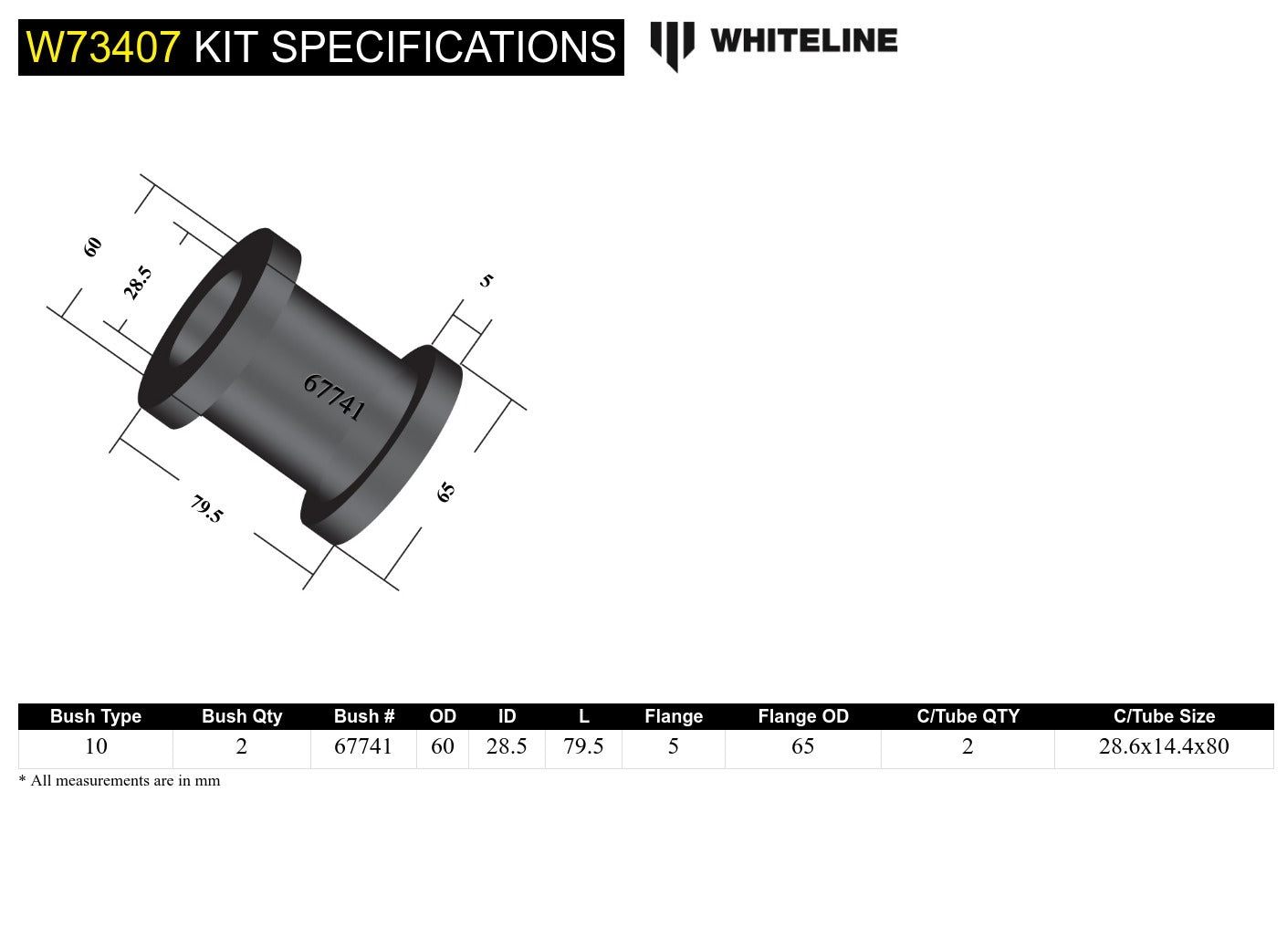 Whiteline Rear Leaf Spring - Front Eye Bushing Kit to Suit Hyundai iLoad TQ and LDV G10 SV | W73407