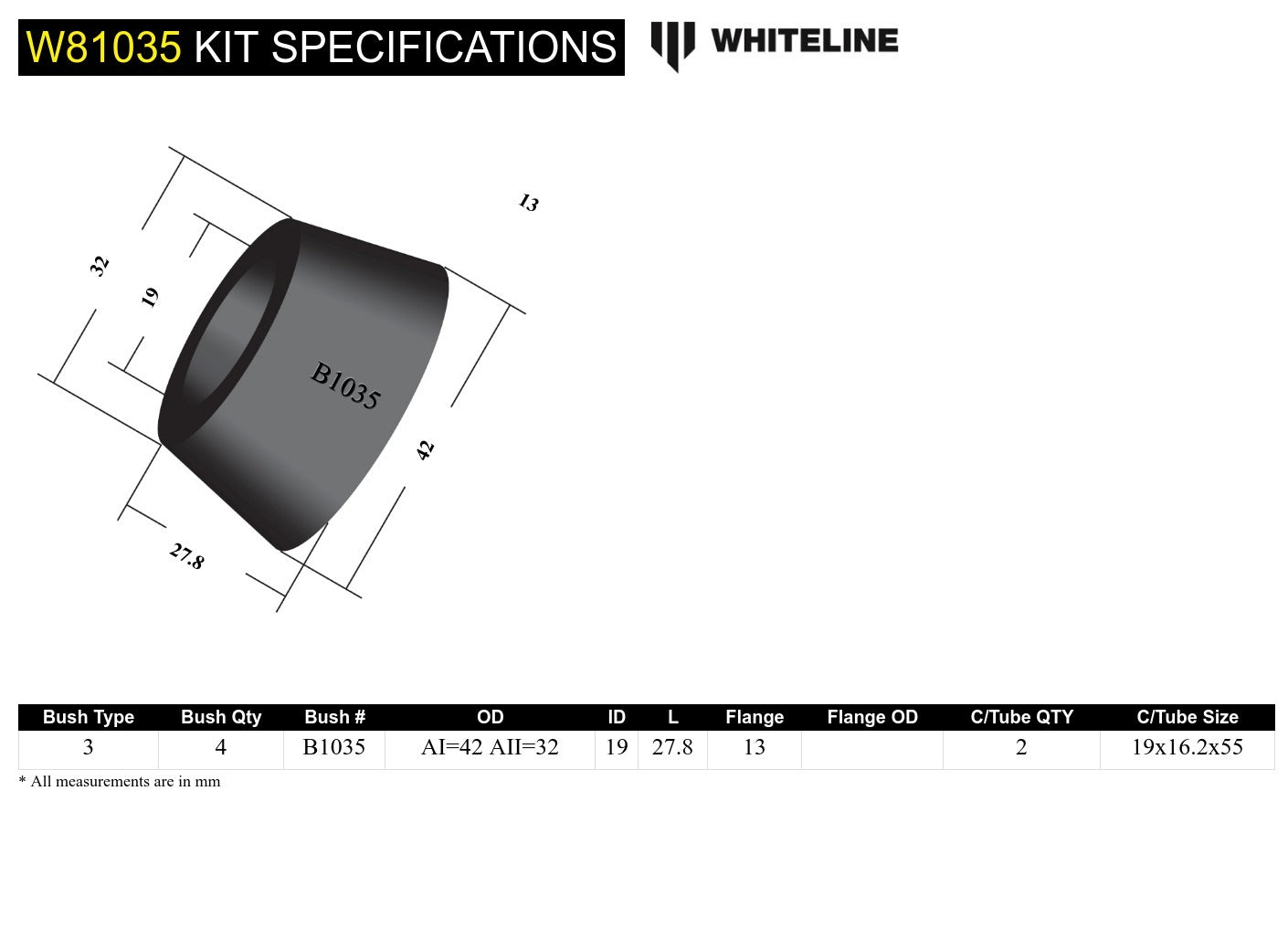 Whiteline Front Strut Rod - To Chassis Bushing Kit to Suit Holden Torana LC, LJ | W81035