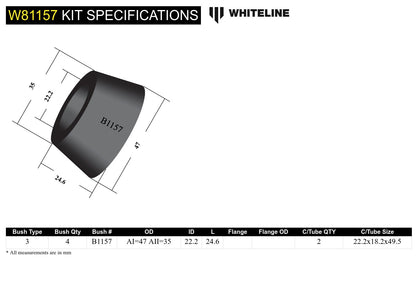 Whiteline Front Strut Rod - To Chassis Bushing Kit to Suit Ford Ranger, Mazda BT-50 and Toyota HiLux