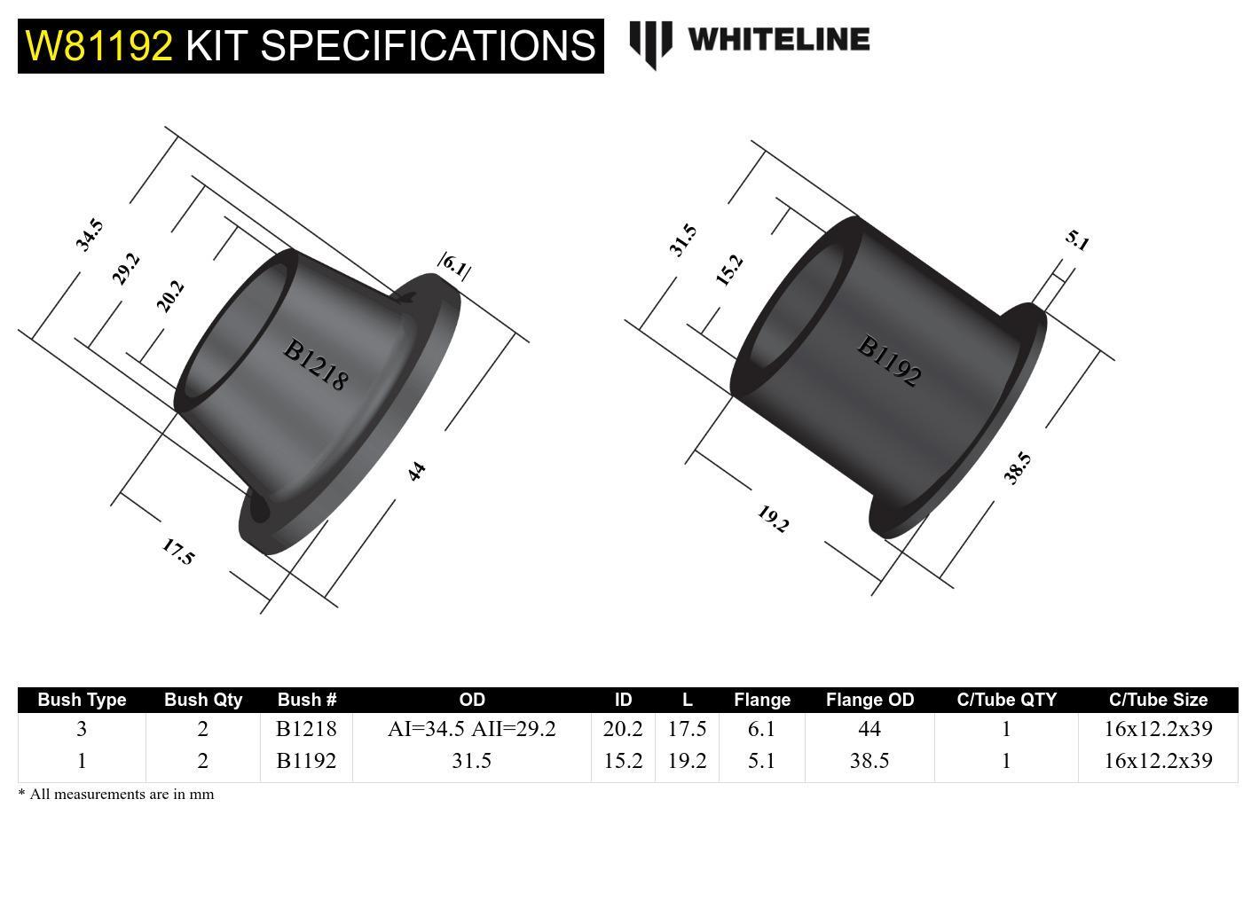 Whiteline Rear Panhard Rod - Bushing Kit to Suit Toyota Corolla, Celica and Cressida | W81192
