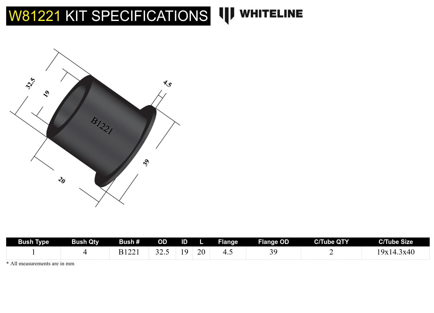 Whiteline Rear Trailing Arm - Rear Bushing Kit to Suit Nissan NX and Pulsar N14 | W81221