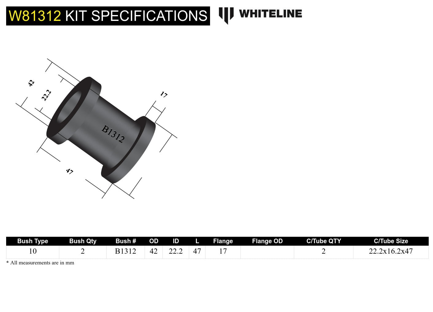 Whiteline Front Strut Rod - To Chassis Bushing Kit to Suit Holden Commodore VB-VS and HSV | W81312