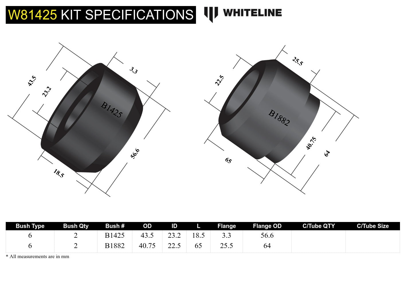 Whiteline Front Leading Arm - To Chassis Bushing Kit to Suit Ford F Series F100, F150, F250 and F350
