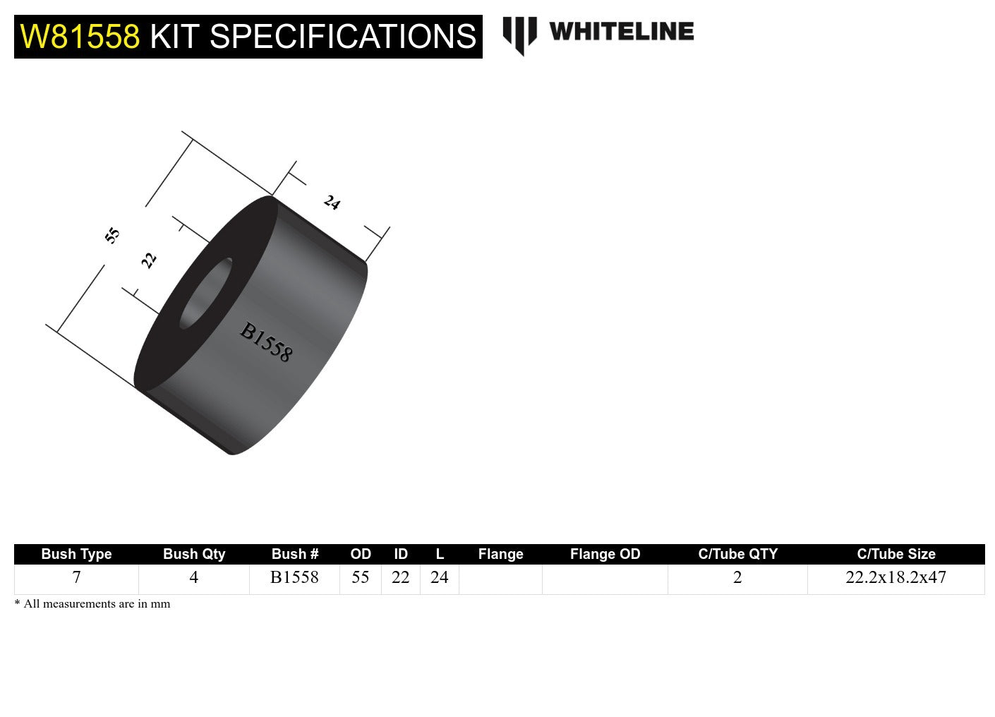 Whiteline Front Strut Rod - To Chassis Bushing Kit to Suit Mazda RX-7 and Mitsubishi L300 | W81558