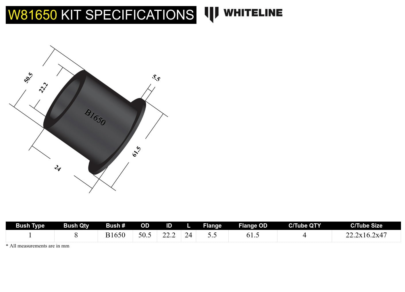 Whiteline Front Leading Arm - To Differential Bushing Kit to Suit Land Rover Defender and Range Rove