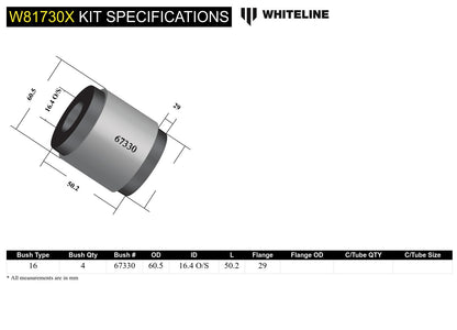 Whiteline Front Leading Arm - To Differential Bushing Kit Extra Offset to Suit Nissan Patrol GQ, GU