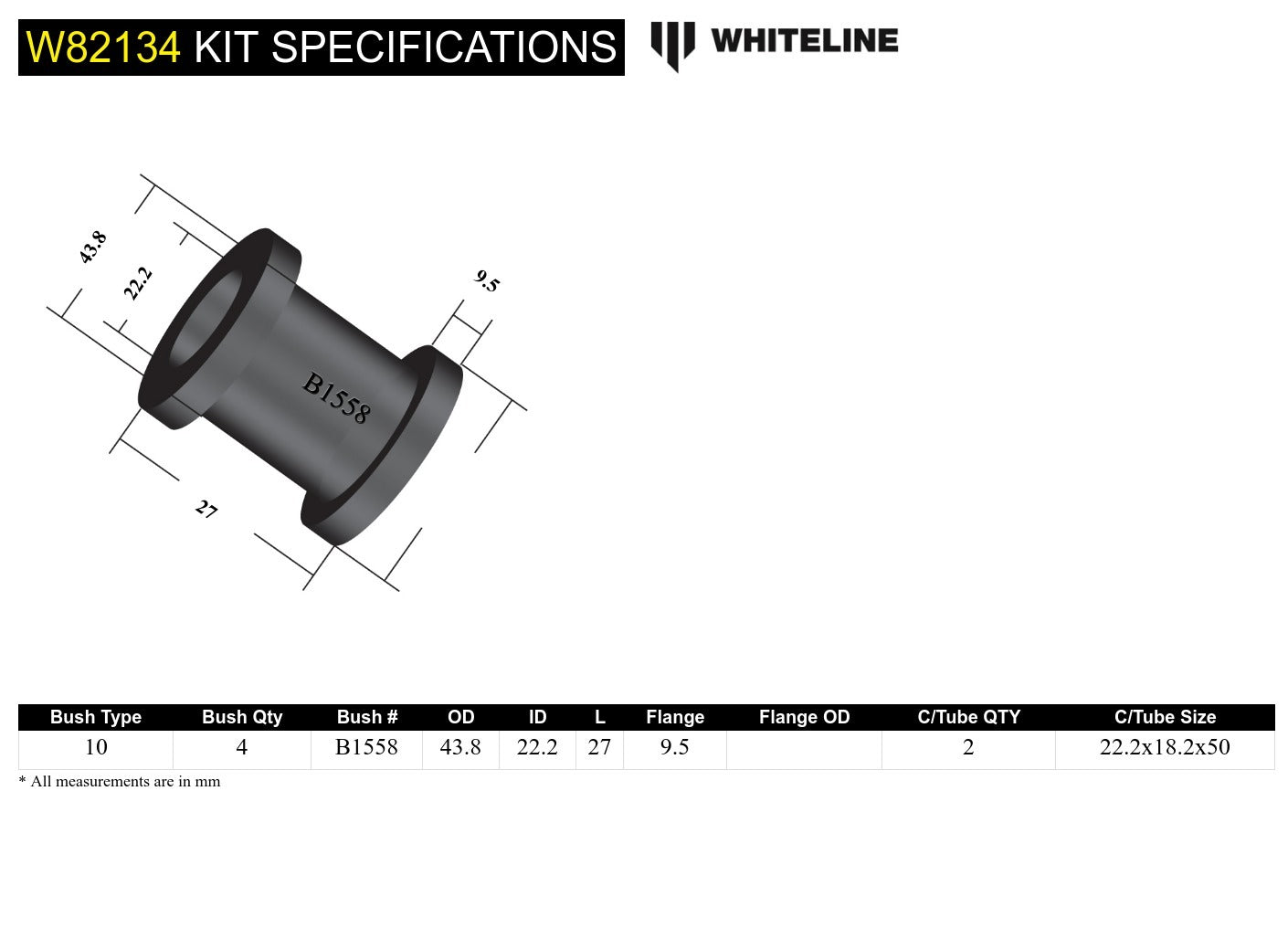 Whiteline Front Strut Rod - To Chassis Bushing Kit to Suit Ford Econovan and Mazda E Series | W82134