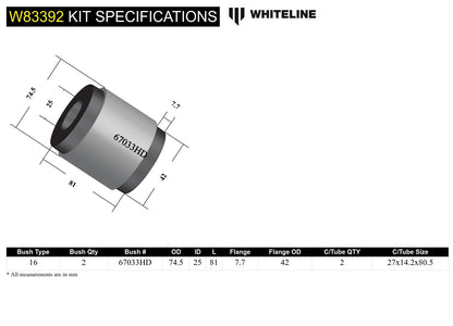 Whiteline Front Radius Arm Lower - Bushing Kit to Suit Chevrolet Camaro FR 5th Gen | W83392