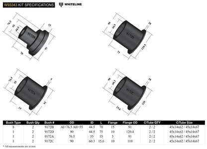 Whiteline Rear Subframe - Bushing Kit to Suit Chrysler 300C and Dodge Challenger, Charger | W93343