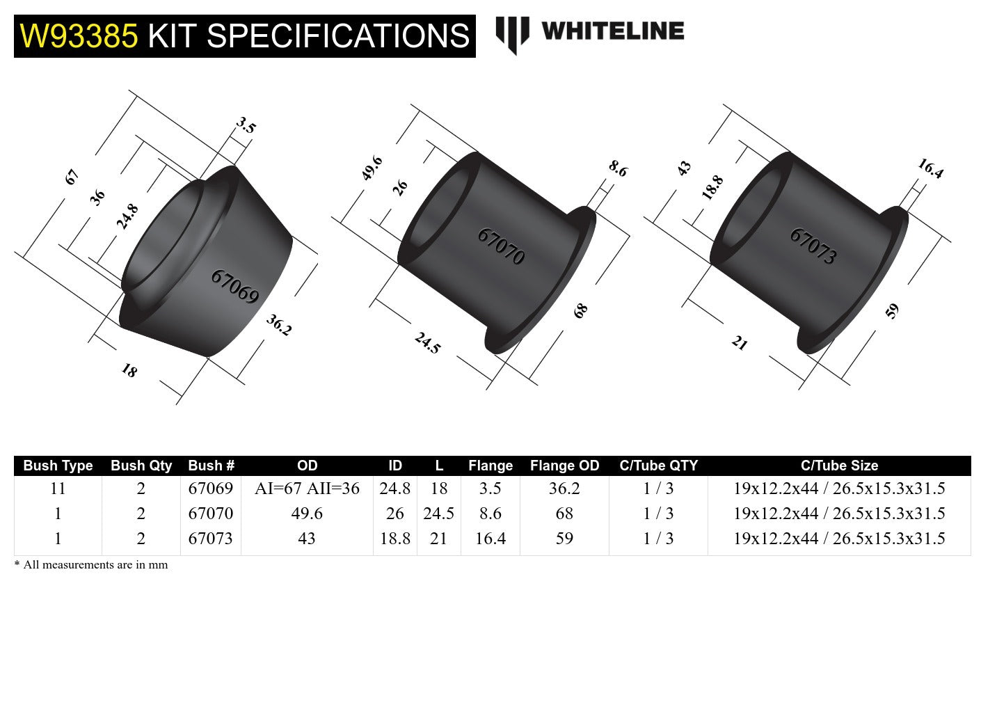 Whiteline Front Differential Mount - Bushing Kit to Suit Toyota Prado 120 Series and 4Runner GRN210