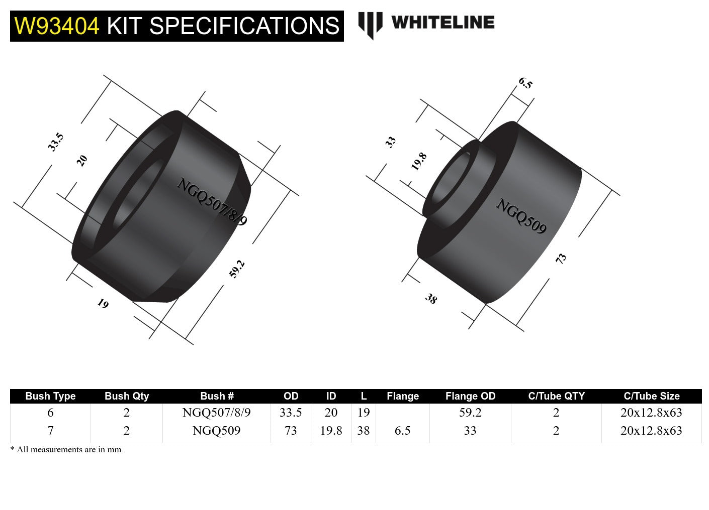 Whiteline Body Mount - Bushing Kit to Suit Nissan Patrol GQ, GU and Ford Maverick DA | W93404
