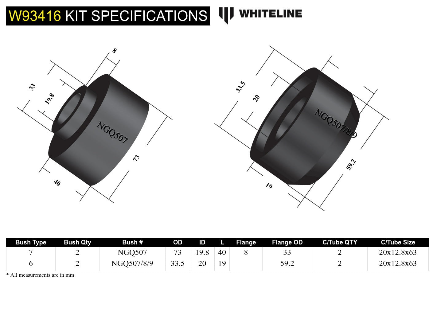 Whiteline Front Body Mount - Bushing Kit to Suit Nissan Patrol GQ, GU and Ford Maverick DA | W93416