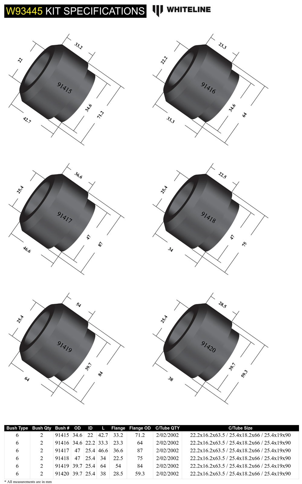Whiteline Front and Rear Body Mount - Bushing Kit to Suit Ford Ranger PJ, PK and Mazda BT-50 UN 4wd